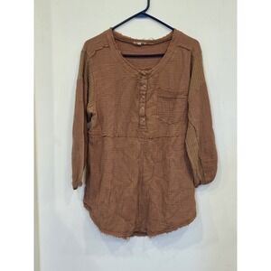 Gauze Cotton Henley Tunic Boho Peasant Earthy Shabby Chic Oversized Autumn Small